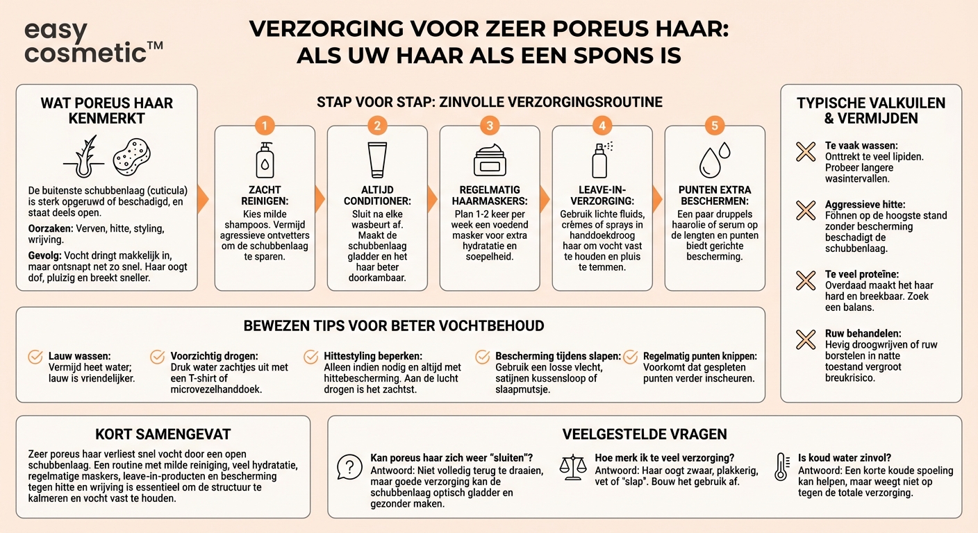 Welke verzorging is geschikt voor zeer poreus haar dat snel vocht verliest?
