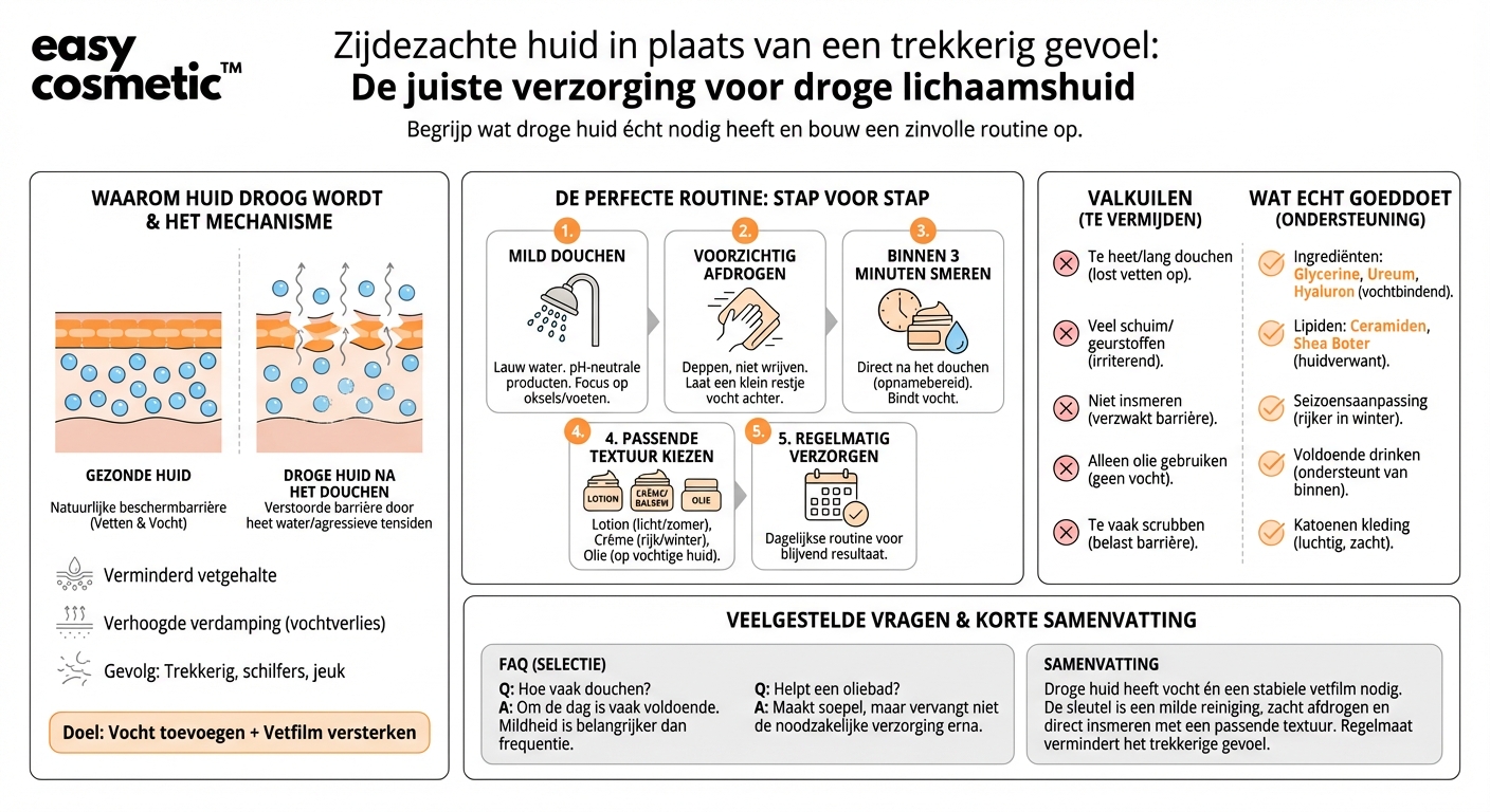 Welke verzorging is zinvol bij een droge lichaamshuid (bijv. na het douchen)?