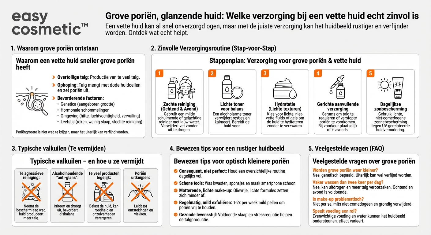 Welke verzorging is zinvol bij grove poriën en een vette huid?