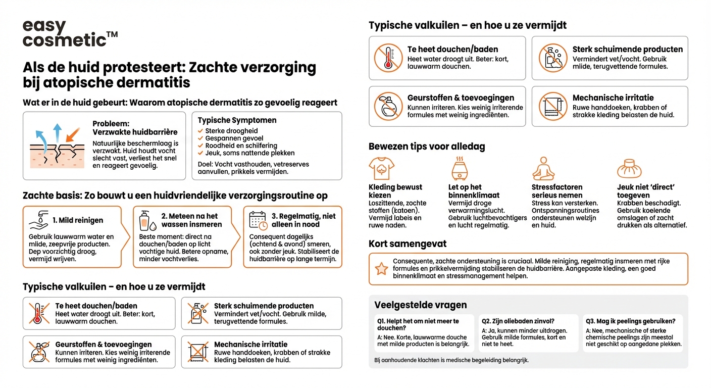Welke verzorging wordt aanbevolen bij eczeem (neurodermitis) of zeer droge plekken?