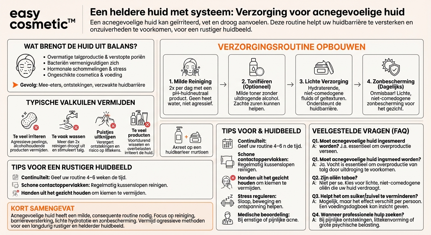 Welke verzorging wordt aanbevolen bij een acnegevoelige huid?