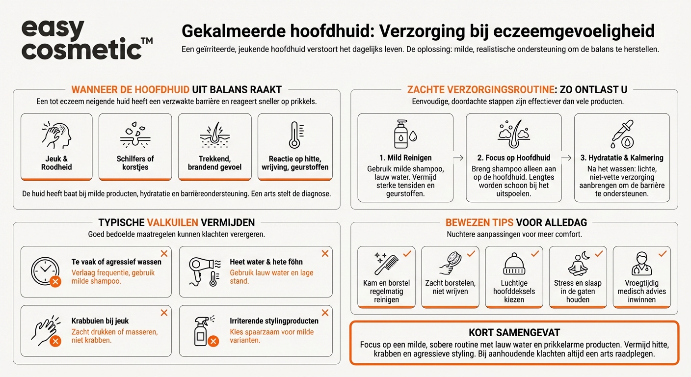 Welke verzorging wordt aanbevolen voor een hoofdhuid die de neiging heeft tot eczeem?