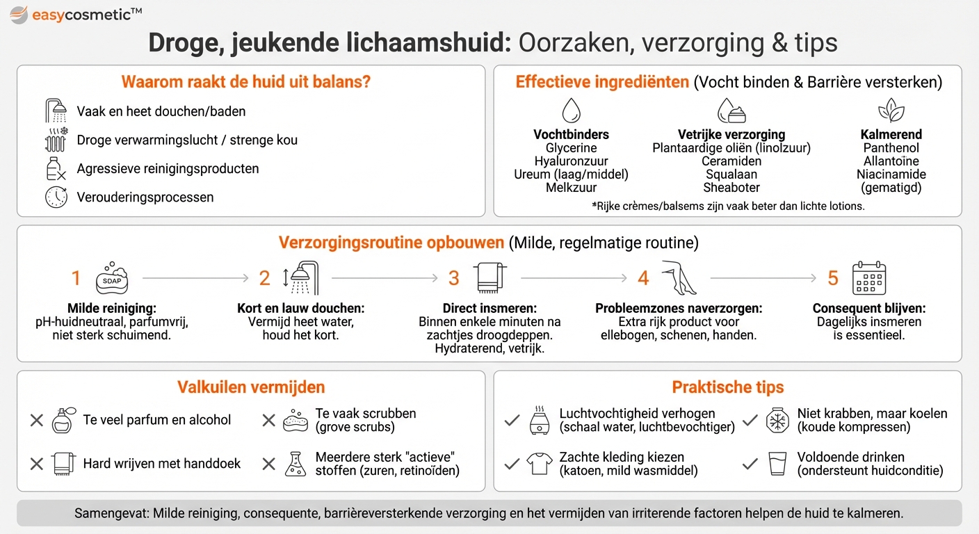 Welke verzorgingsproducten helpen bij een droge lichaamshuid en jeuk?