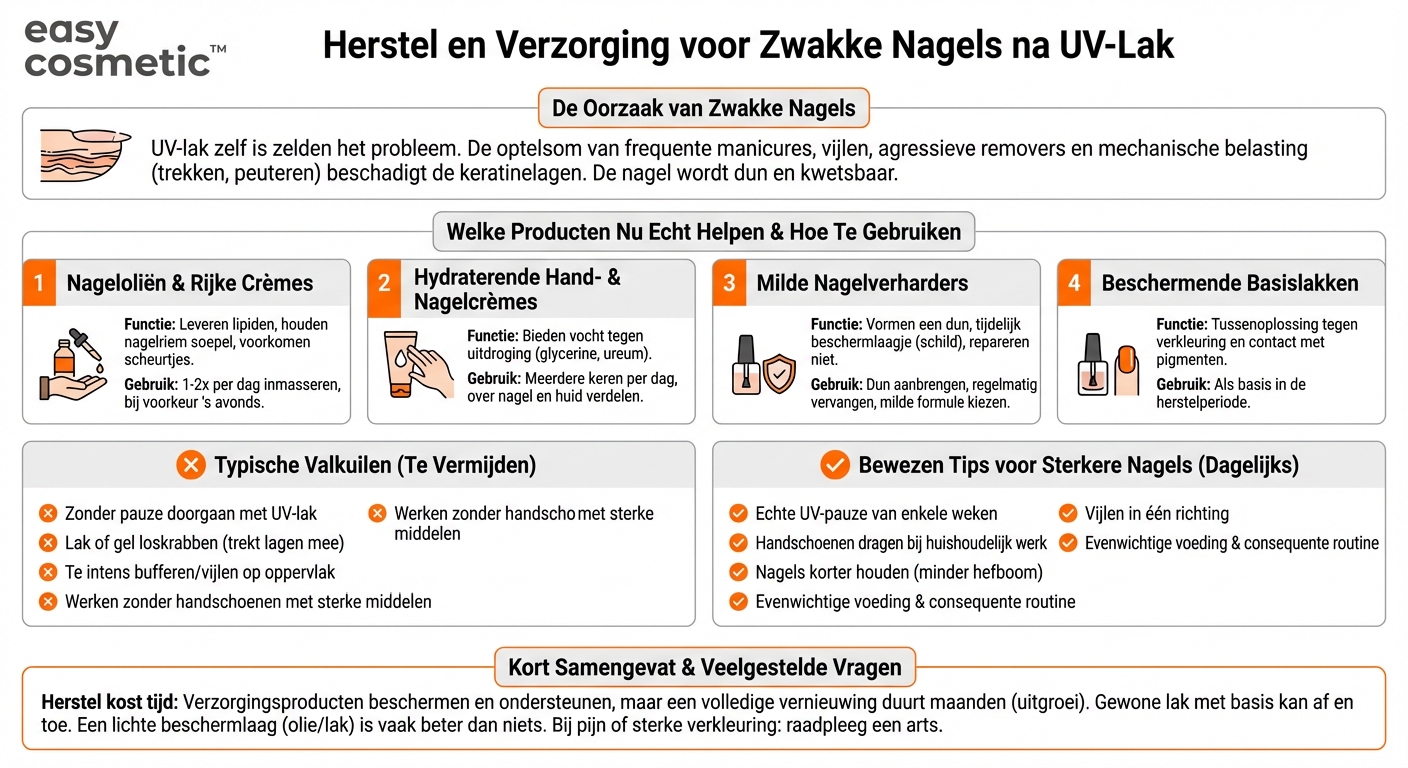 Welke verzorgingsproducten helpen bij zacht geworden nagels na langdurig gebruik van uv-lakken?