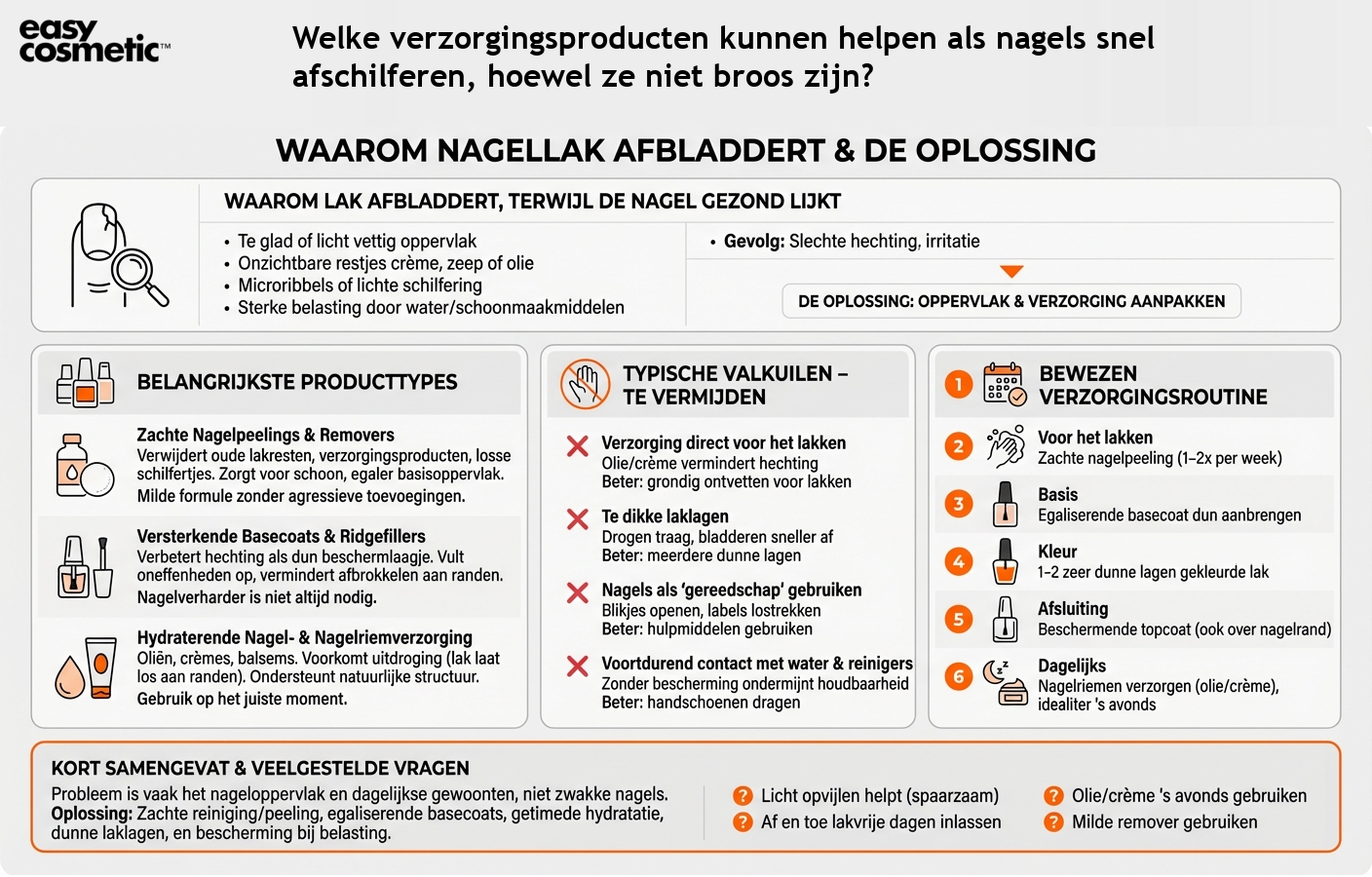 Welke verzorgingsproducten kunnen helpen als nagels snel afschilferen, hoewel ze niet broos zijn?