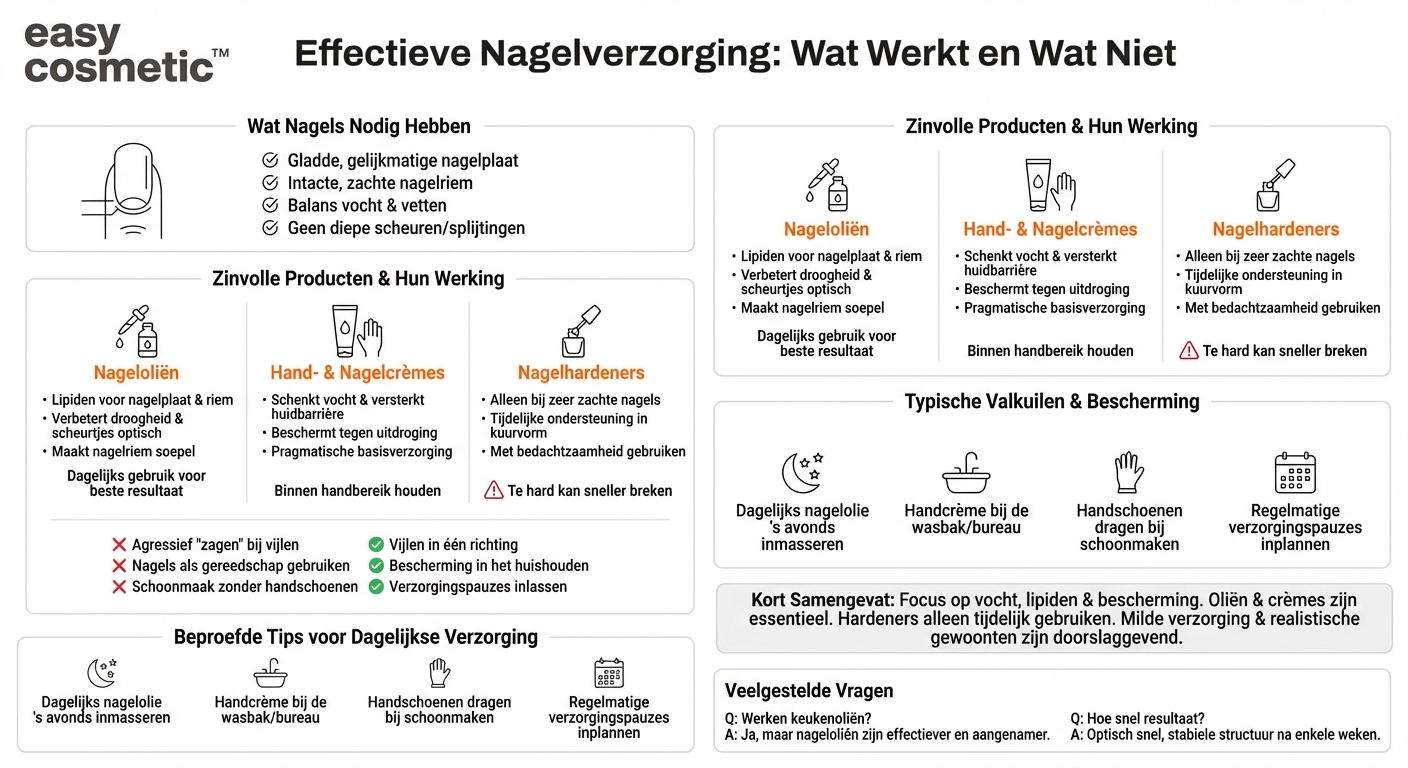 Welke verzorgingsproducten (oliën, nagelverharders, crèmes) zijn echt zinvol voor mooie nagels?