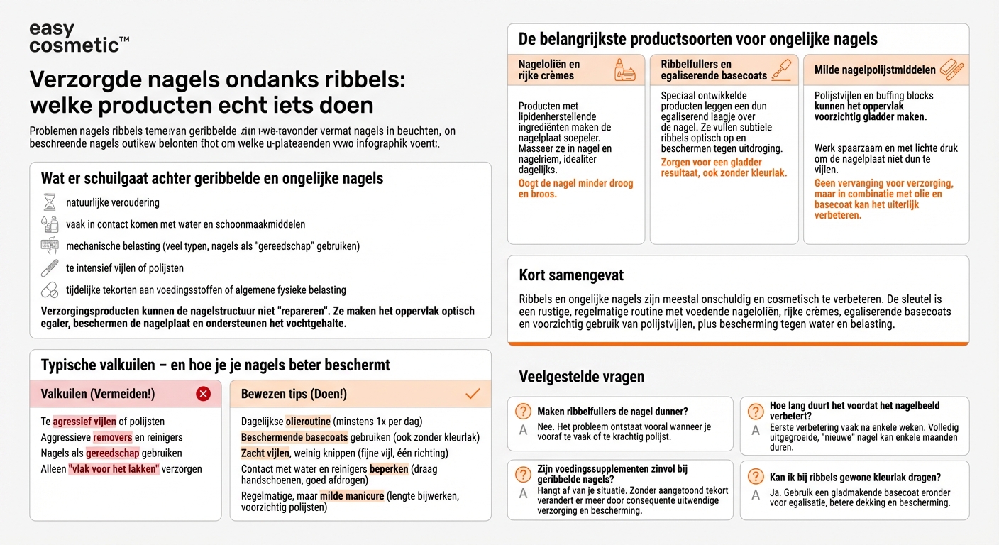 Welke verzorgingsproducten zijn aan te raden voor nagels met ribbels of een oneffen structuur?