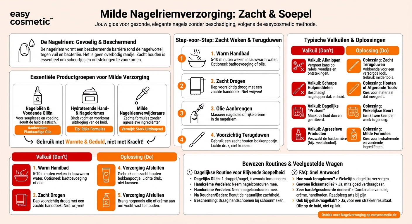 Welke verzorgingsproducten zijn ideaal om de nagelriemen zacht te maken en voorzichtig terug te duwen?