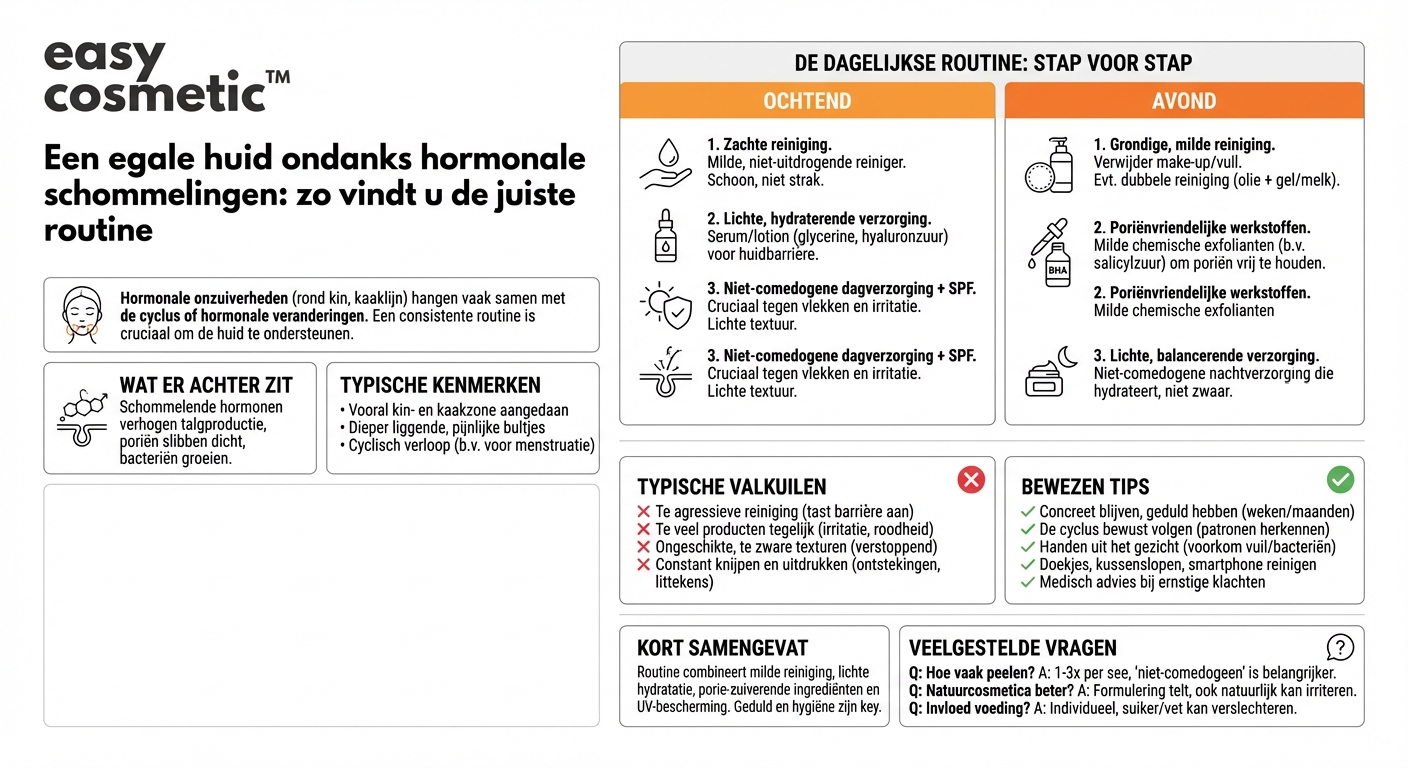 Welke verzorgingsroutine is geschikt bij hormonale onzuiverheden (bijv. kin- en kaaklijn)?