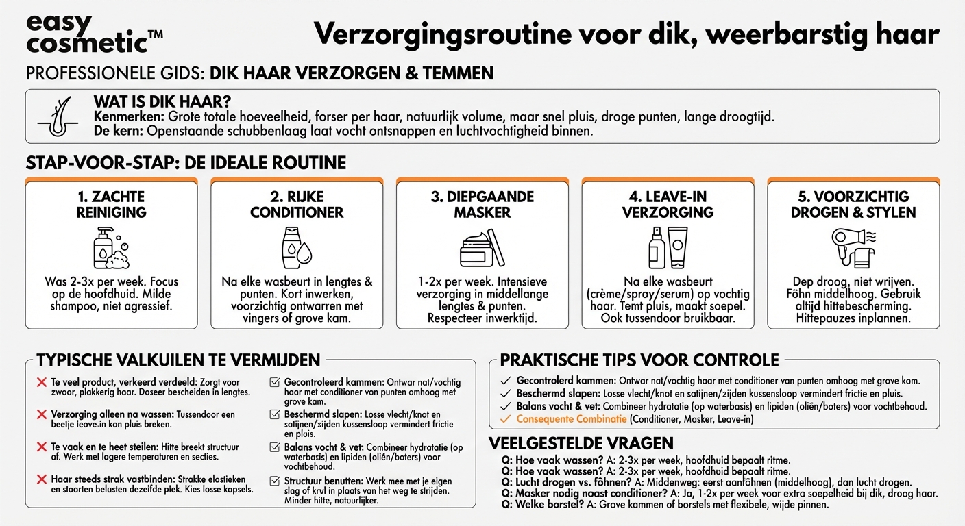 Welke verzorgingsroutine wordt aanbevolen voor zeer dik, moeilijk te temmen haar?