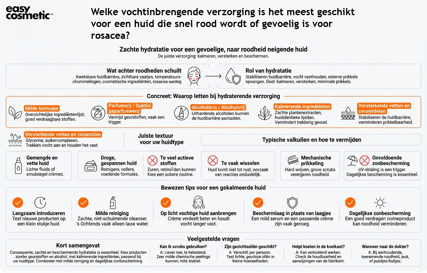 Welke vochtinbrengende verzorging is het meest geschikt voor een huid die snel rood wordt of gevoelig is voor rosacea?