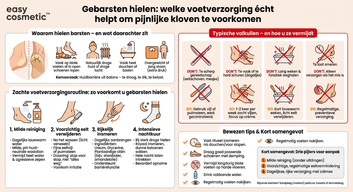 Welke voetverzorging is zinvol bij gebarsten hielen om pijnlijke kloven te voorkomen?