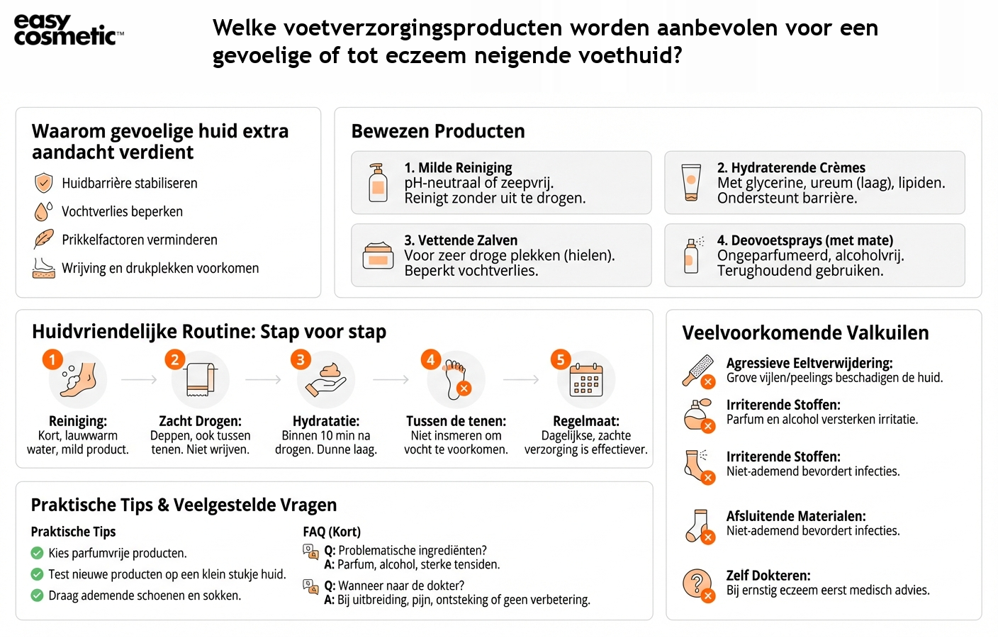 Welke voetverzorgingsproducten worden aanbevolen voor een gevoelige of tot eczeem neigende voethuid?