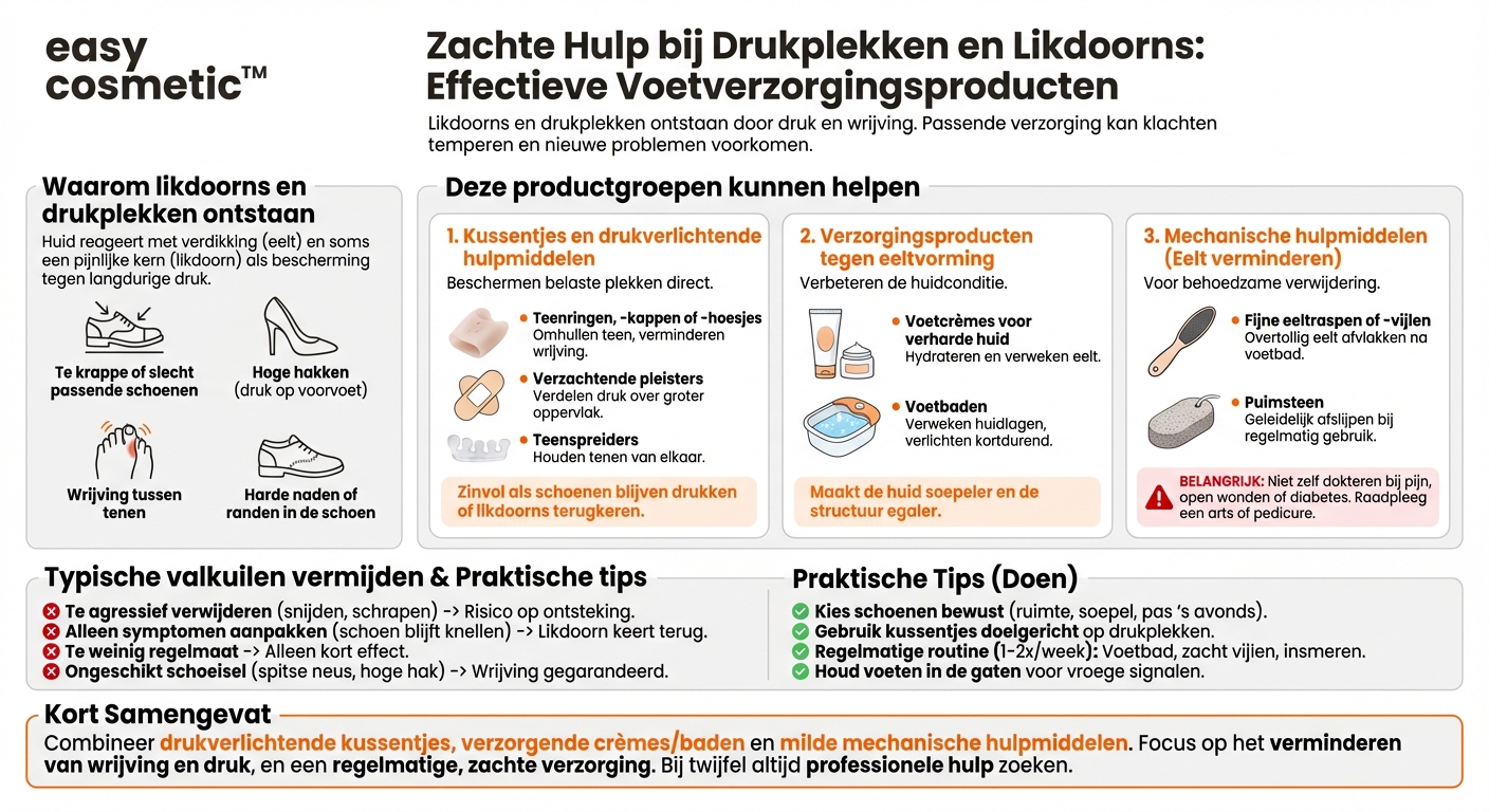 Welke voetverzorgingsproducten zijn geschikt voor mensen die de neiging hebben eeltpitten of drukplekken bij de tenen te ontwikkelen?