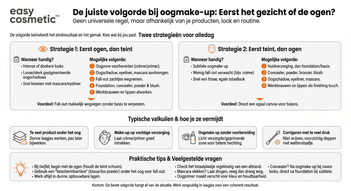 Welke volgorde is bij oogmake-up handig: eerst het gezicht of eerst de ogen?