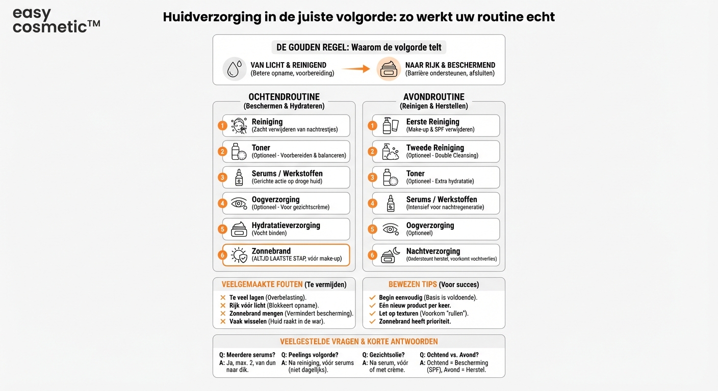 Welke volgorde is juist bij mijn huidverzorgingsroutine?