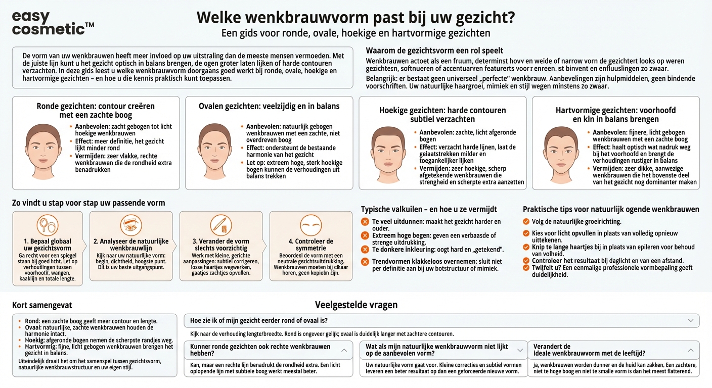 Welke wenkbrauwvorm past het best bij een rond, ovaal, hoekig of hartvormig gezicht?