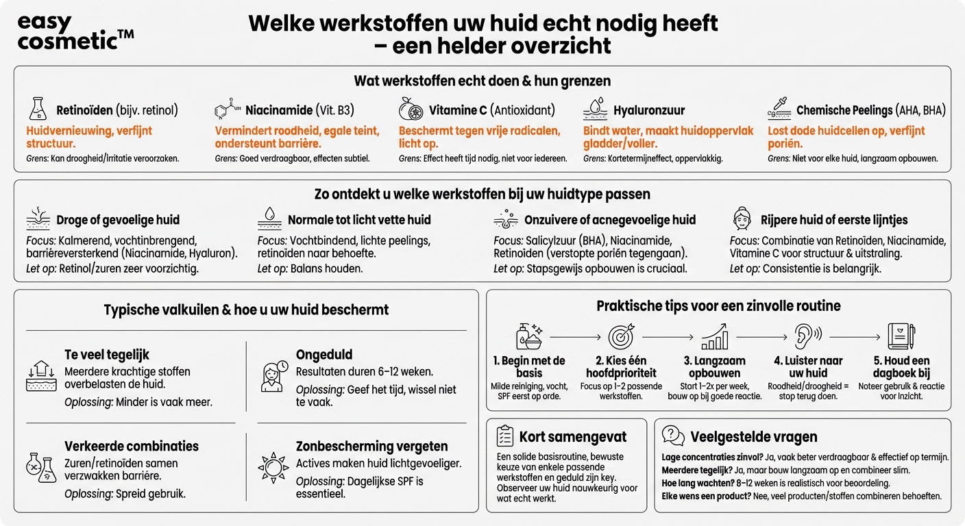 Welke werkstoffen (bijv. retinol, niacinamide, vitamine C) zijn geschikt voor mijn huid?