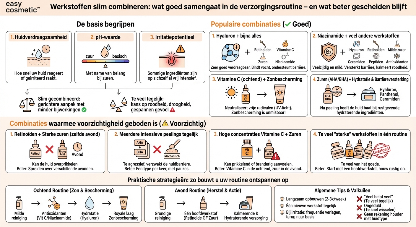 Welke werkstoffen kun je in een verzorgingsroutine combineren en welke kun je beter niet mengen?