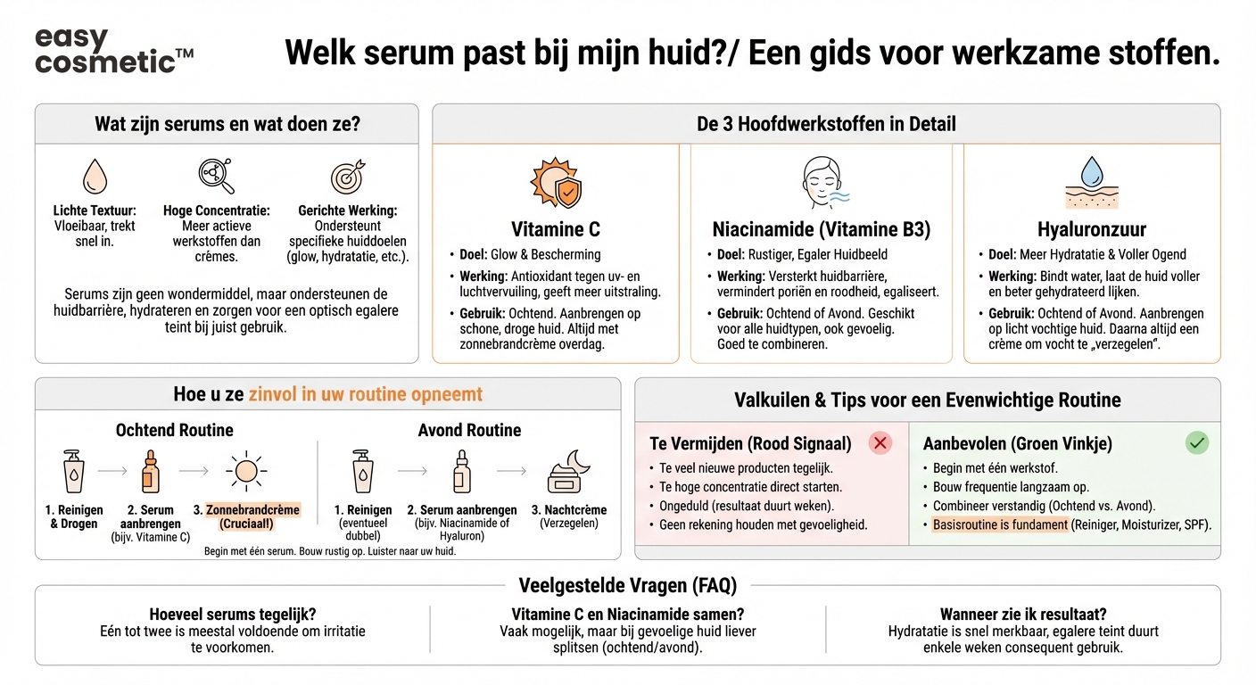 Welke werkstofserums (bijv. vitamine C, niacinamide, hyaluronzuur) zou ik moeten gebruiken?