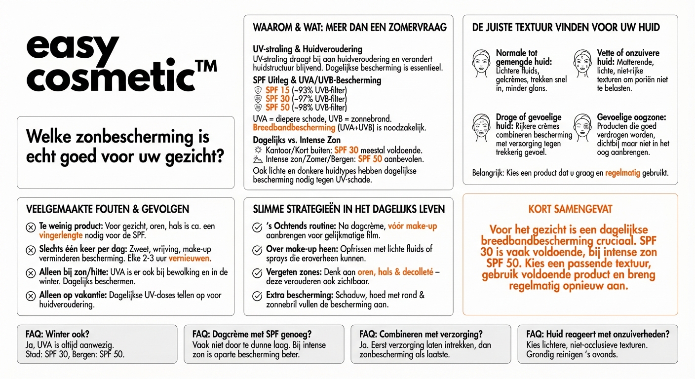 Welke zonbescherming is het beste voor het gezicht en welke SPF-hoogte heb ik nodig?