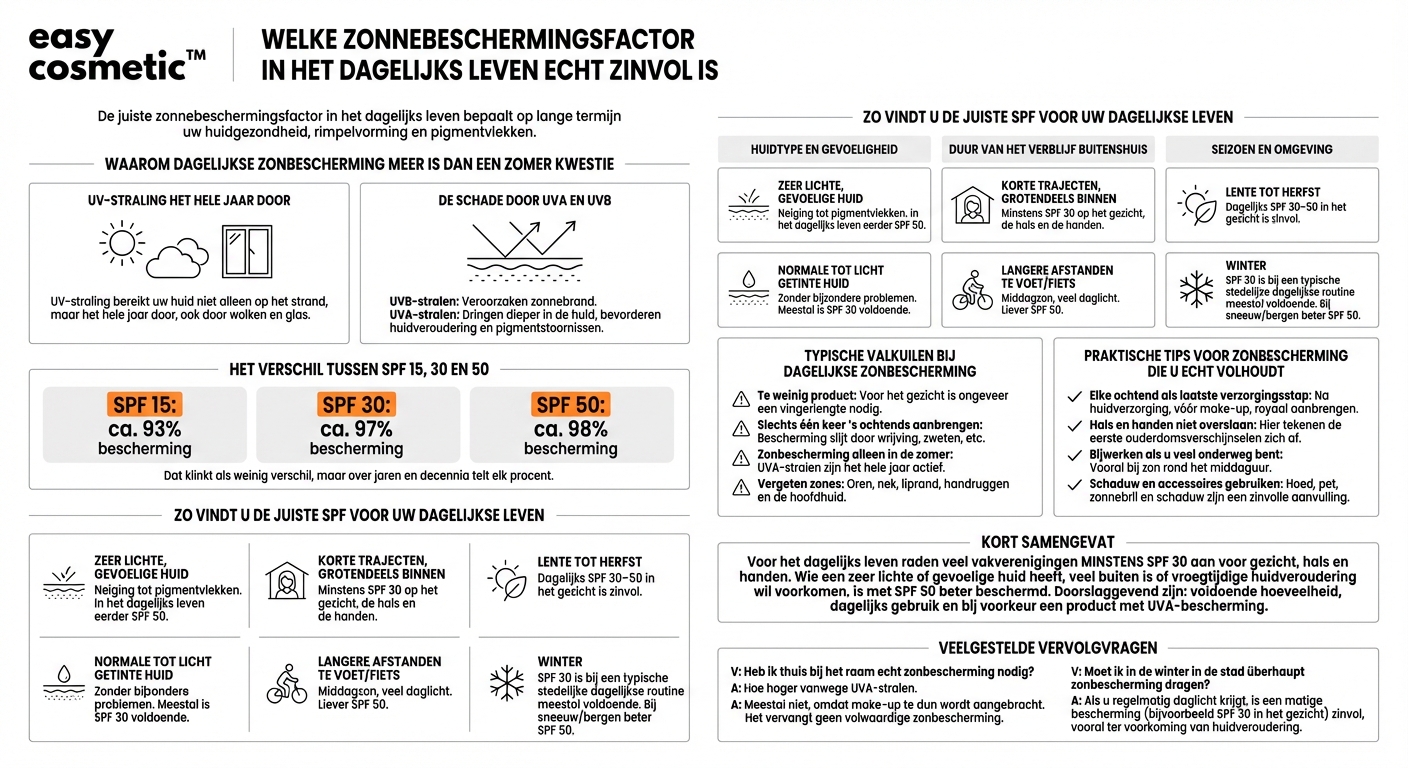 Welke zonnebeschermingsfactor (SPF) moet ik in het dagelijks leven gebruiken?