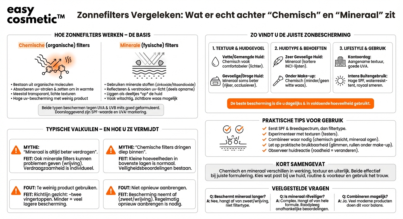 Welke zonnefilters (chemisch vs. mineraal) zijn er en waarin verschillen ze?