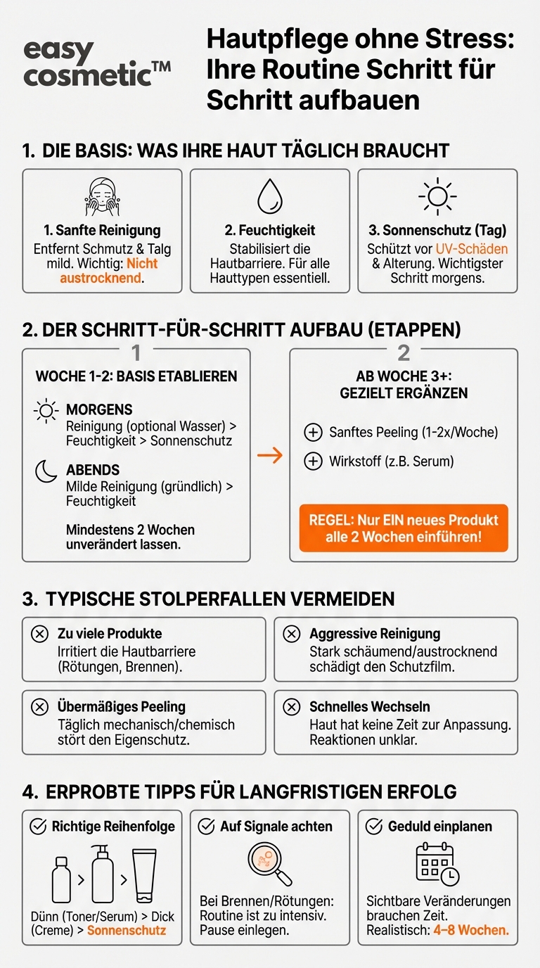 Wie baue ich Schritt für Schritt eine sinnvolle Pflegeroutine auf, ohne meine Haut zu überfordern?