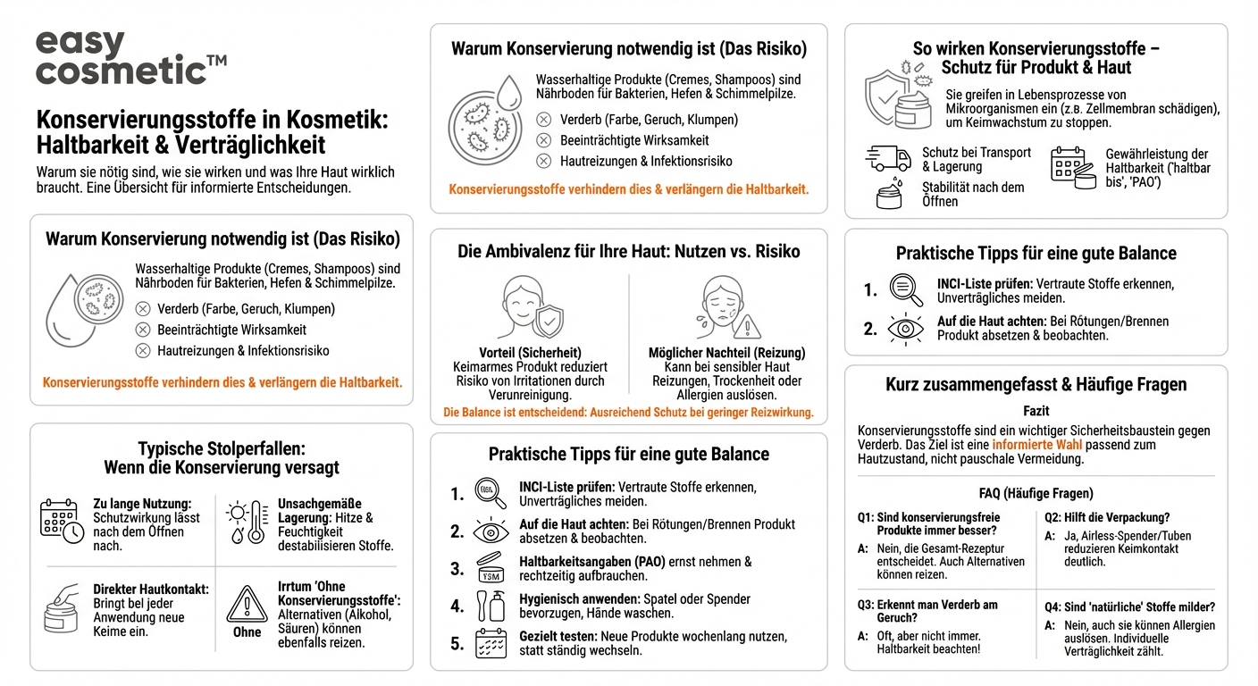 Wie beeinflussen Konservierungsstoffe in Kosmetik die Haltbarkeit und Verträglichkeit eines Produkts?