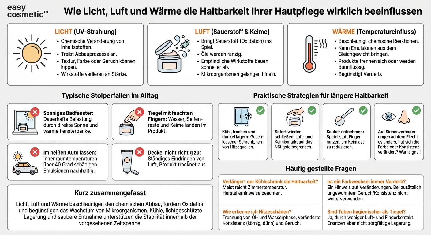 Wie beeinflussen Licht, Luft und Wärme die Haltbarkeit von Hautpflegeprodukten?