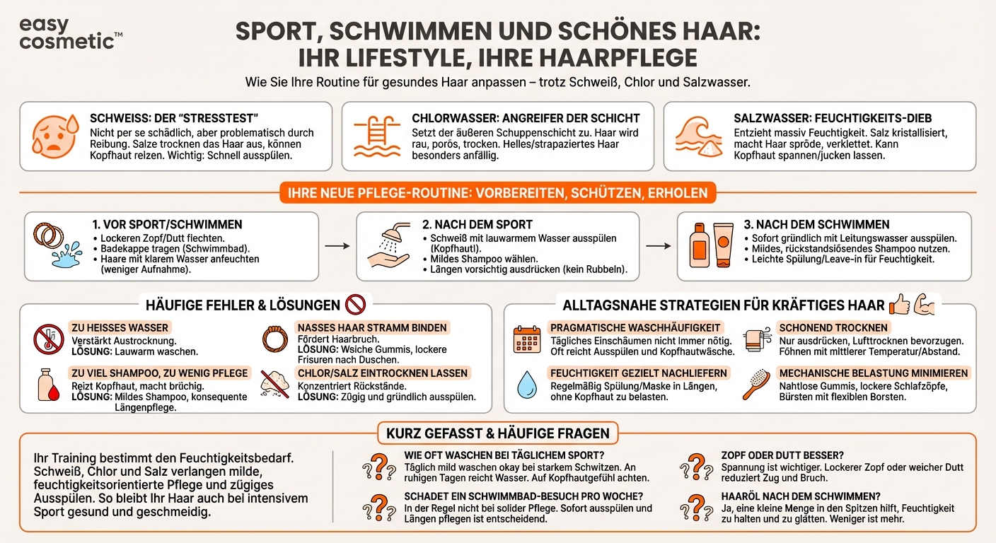 Wie beeinflusst meine Sport- und Schwimmroutine (Schweiß, Chlor, Salzwasser) die grundlegende Haarpflege?