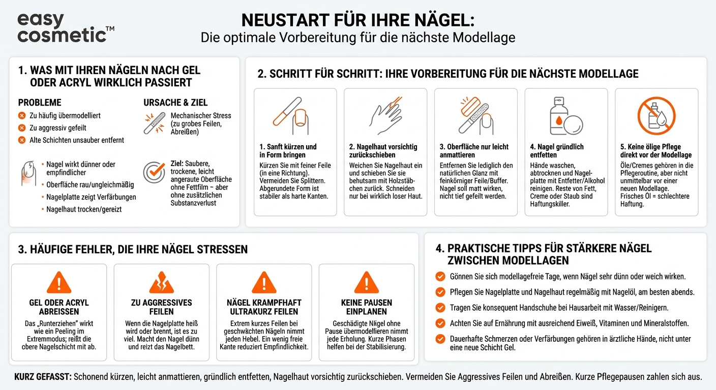 Wie bereite ich meine Nägel nach der Entfernung von Gel oder Acryl auf eine neue Modellage vor?