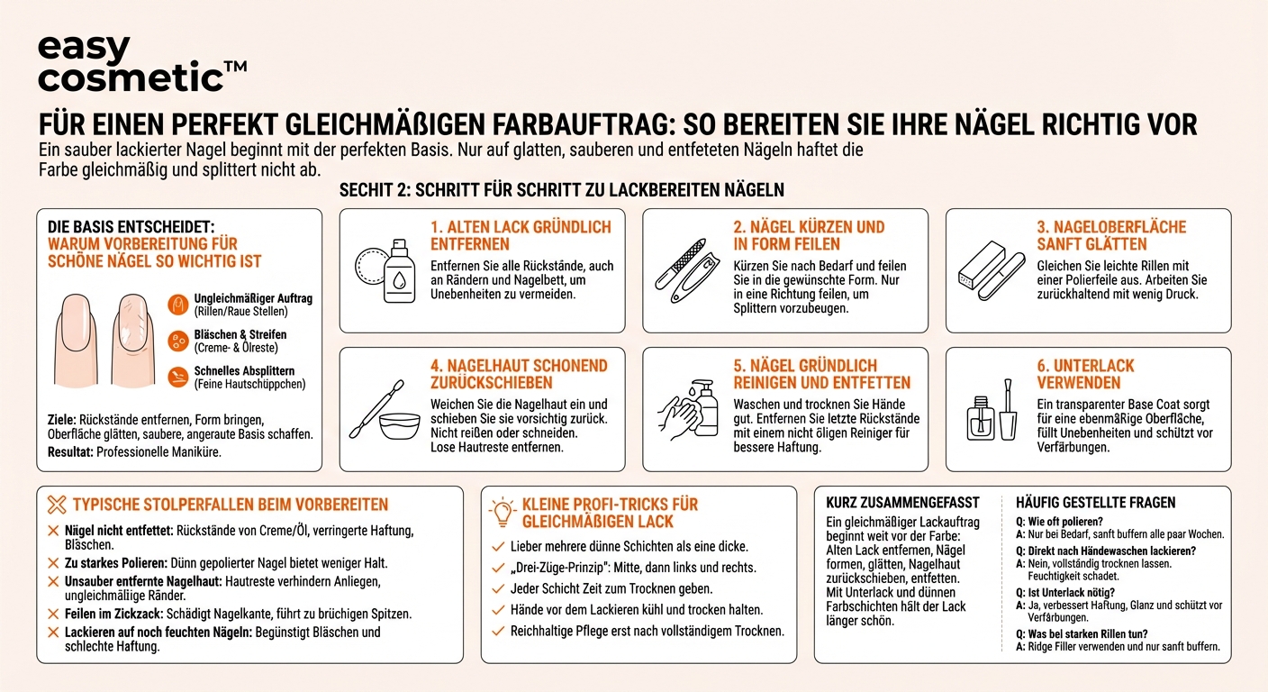 Wie bereite ich meine Nägel richtig auf das Lackieren vor, damit der Lack gleichmäßig wird?