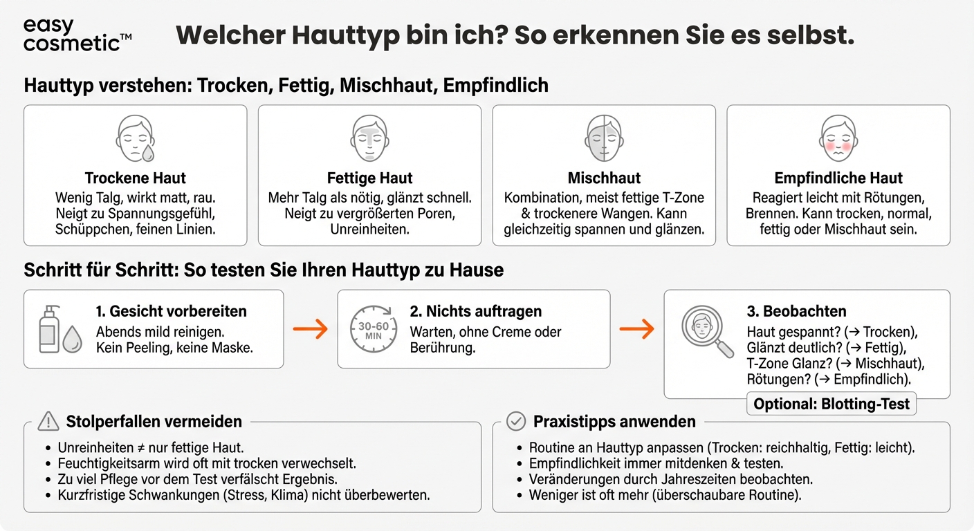 Wie bestimme ich meinen Hauttyp (trocken, fettig, Mischhaut, empfindlich)?