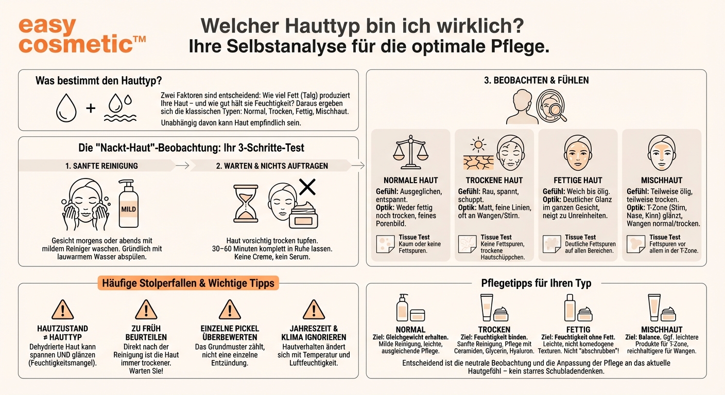 Wie bestimme ich meinen Hauttyp zuverlässig, ohne eine professionelle Hautanalyse zu machen?