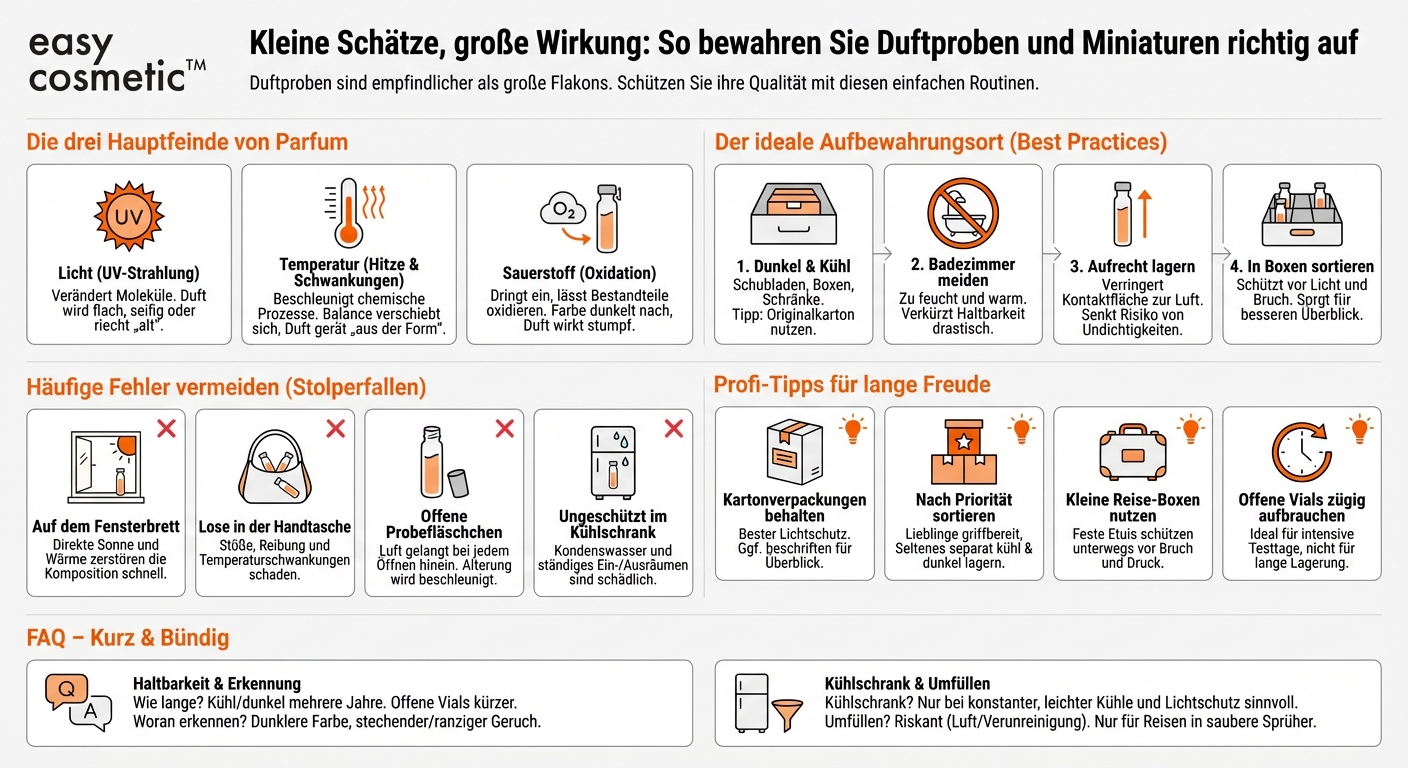 Wie bewahre ich Duftproben und Miniaturen auf, damit sie möglichst lange ihren Duft behalten?