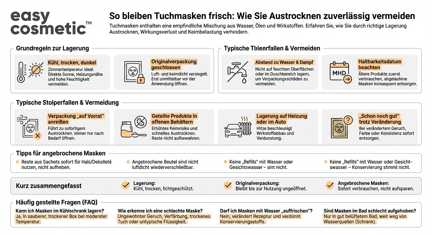 Wie bewahre ich Masken in Tuchform oder in Einzelportionen auf, damit sie nicht austrocknen?