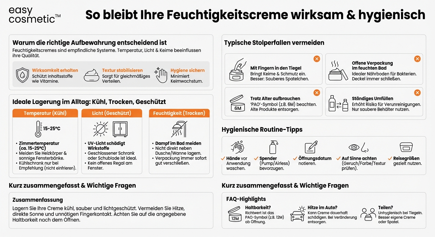 Wie bewahre ich meine Feuchtigkeitscreme am besten auf, damit sie wirksam und hygienisch bleibt?
