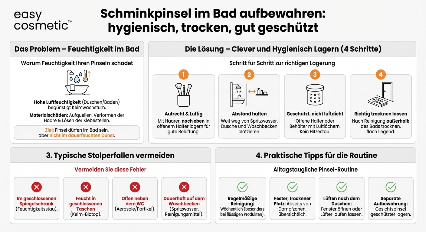 Wie bewahre ich meine Pinsel hygienisch im Badezimmer auf, ohne dass sie zu viel Feuchtigkeit abbekommen?