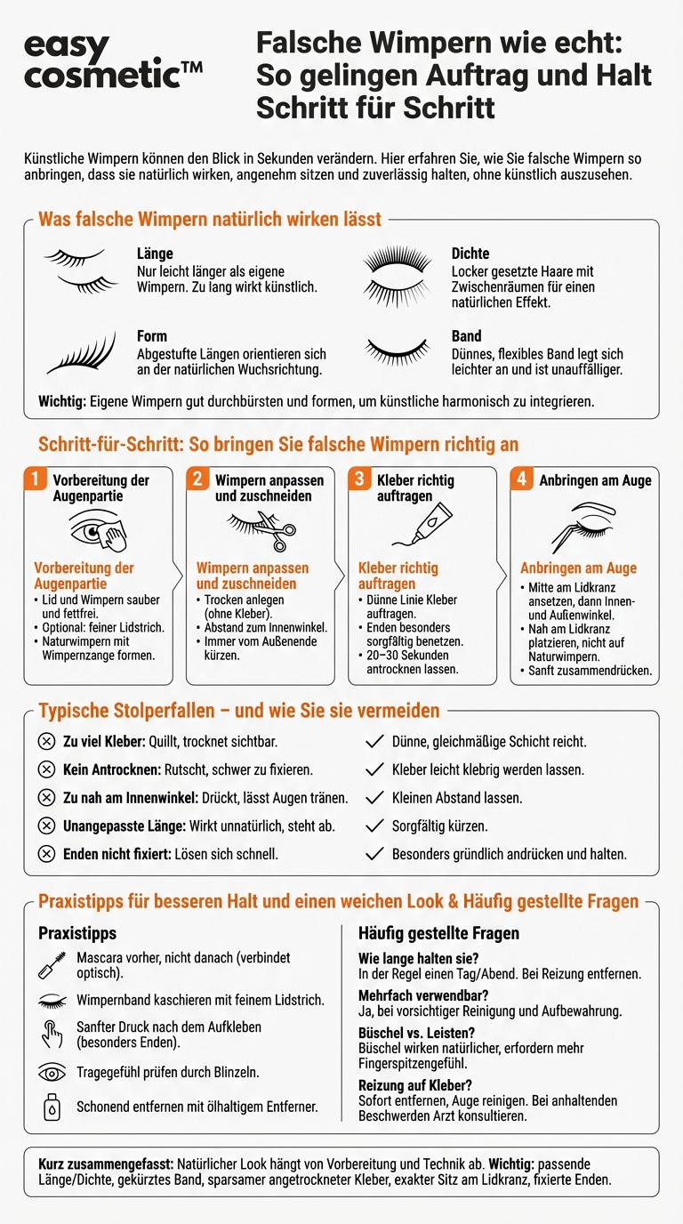 Wie bringe ich falsche Wimpern richtig an, damit sie natürlich aussehen und gut halten?