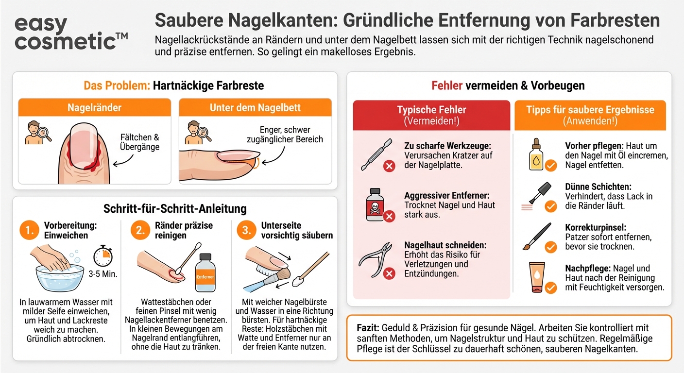 Wie entferne ich Farbreste aus den Nagelrändern und unter dem Nagelbett gründlich?