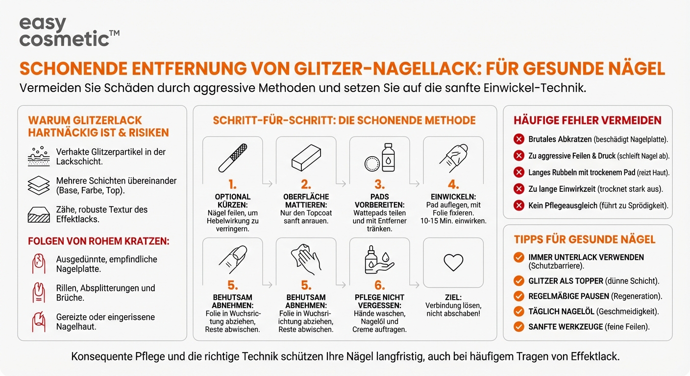 Wie entferne ich Glitzer- oder Effektlack, ohne den Nagel zu beschädigen?
