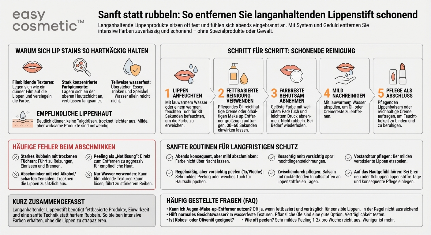 Wie entferne ich langanhaltenden Lippenstift oder Lip Stain schonend von den Lippen?
