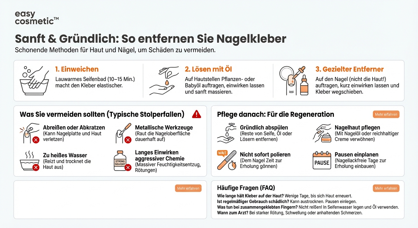 Wie entferne ich Nagelkleber von Haut und Nagel, ohne Reizungen zu verursachen?
