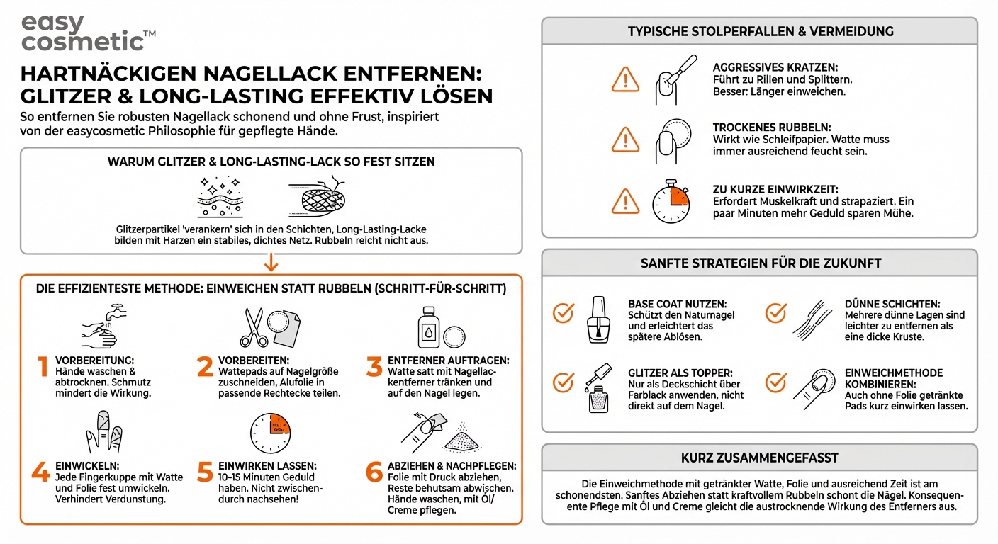 Wie entferne ich stark glitzernden oder langhaltenden Nagellack am effektivsten?
