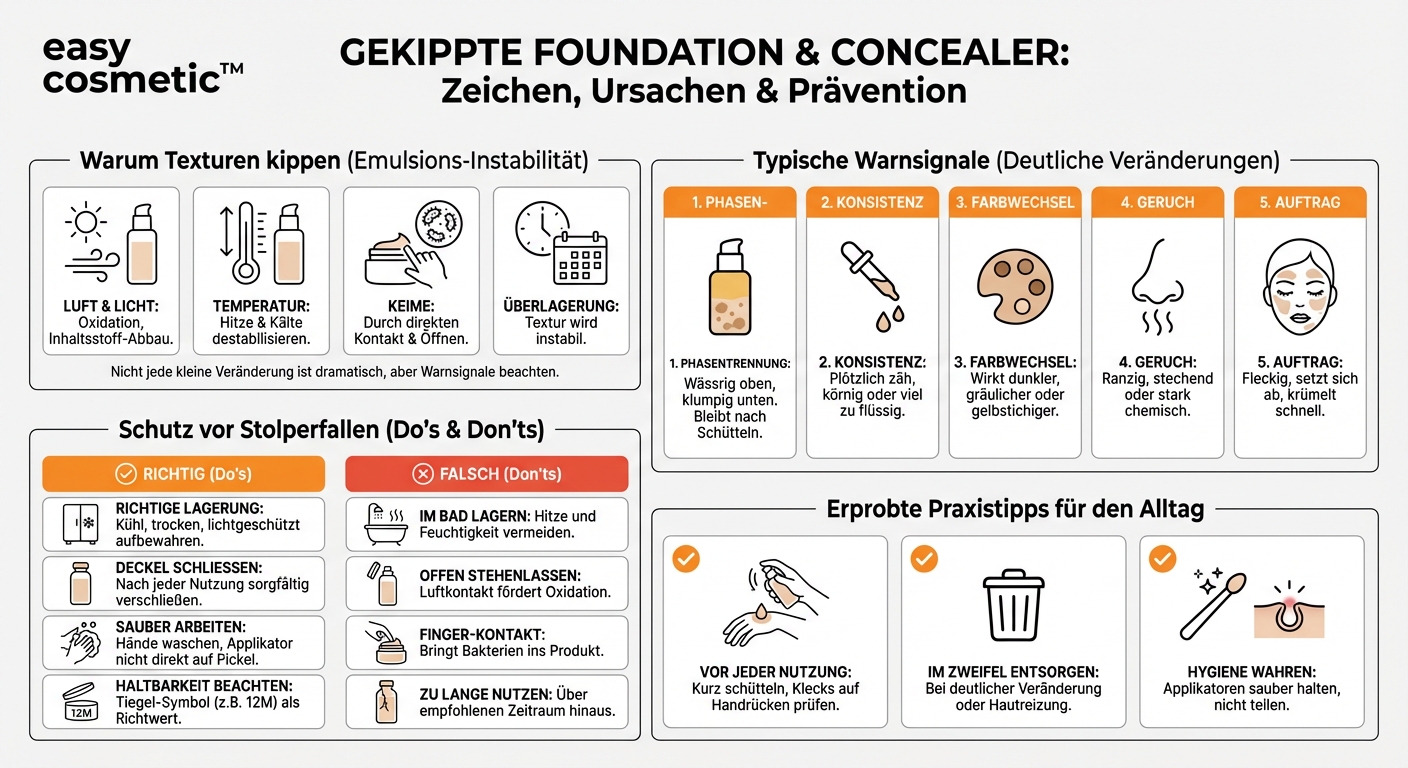Wie erkenne ich bei flüssiger Foundation oder Concealer, dass sich die Formulierung getrennt oder verändert hat?