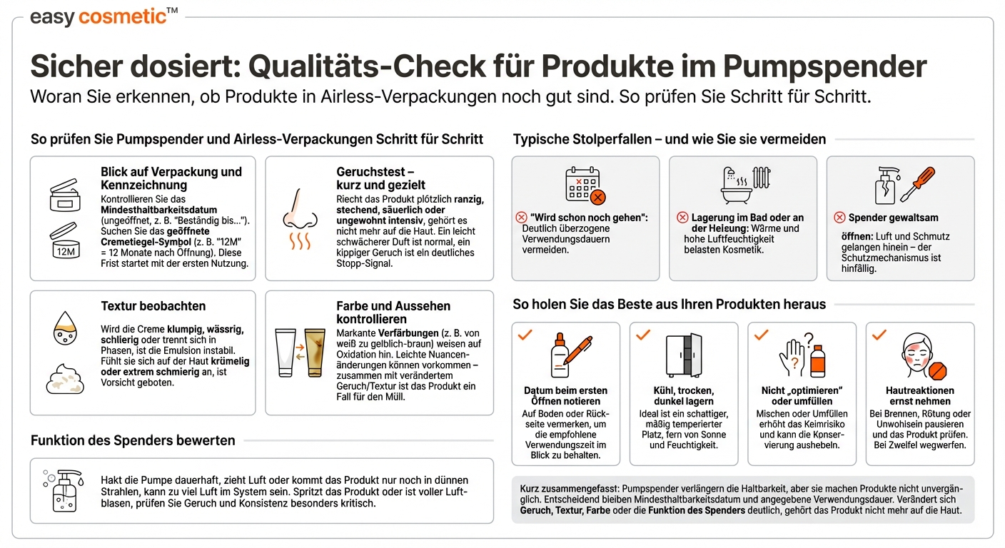 Wie erkenne ich bei Pumpspendern und Airless-Verpackungen, ob der Inhalt noch in Ordnung ist?