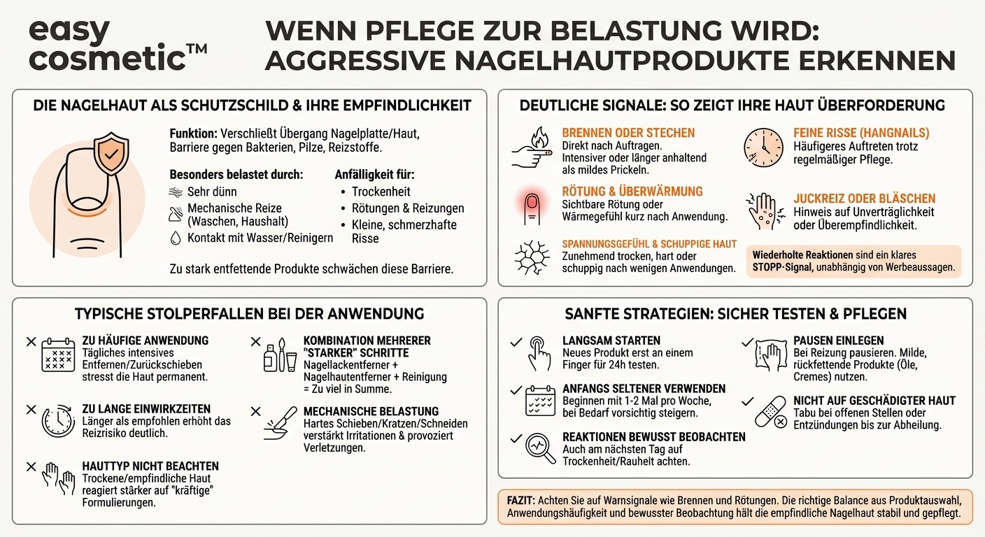 Wie erkenne ich, ob ein Nagelhautpflegeprodukt zu stark austrocknend oder reizend für meine Haut ist?