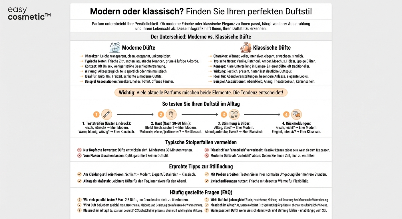 Wie erkenne ich, ob ein Parfum eher modern oder klassisch wirkt und was besser zu mir passt?