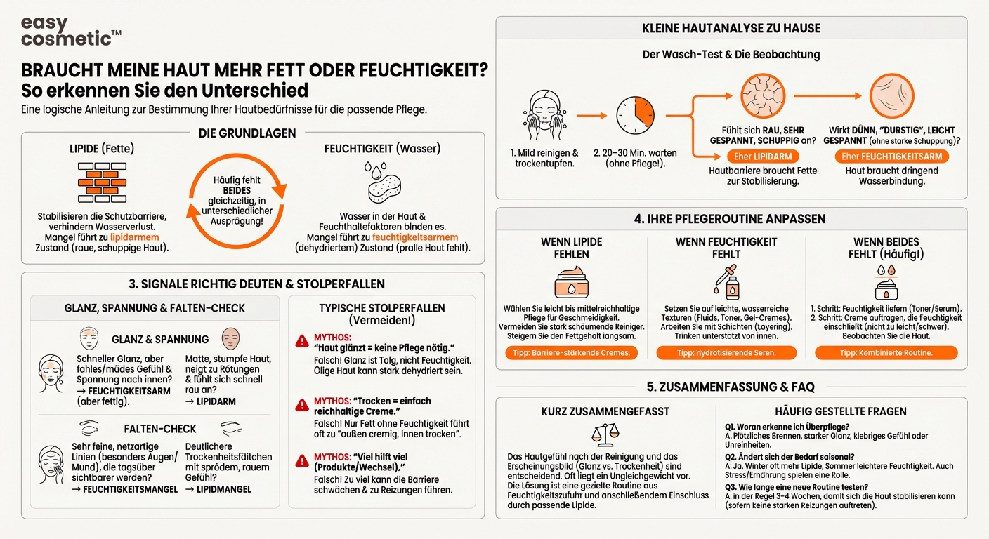 Wie erkenne ich, ob meine Haut eher Lipide (Fette) oder eher Feuchtigkeit benötigt?